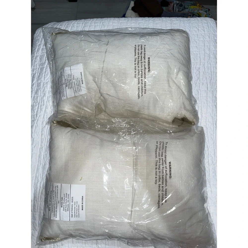 Gartner Studios Merry Christmas Lumbar Pillows Gold Tassels Set of 2 Cream Linen